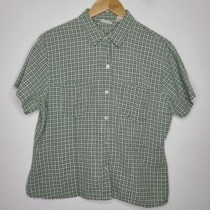 Crossroads Plaid Green Button Down Short-Sleeve Shirt